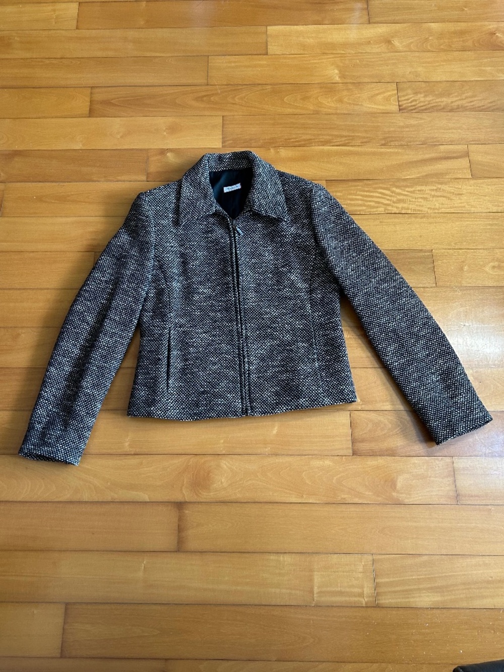 ⁠MAX&Co. Black White Brown Tweed Zip-Up Jacket Wool Blend Size 44